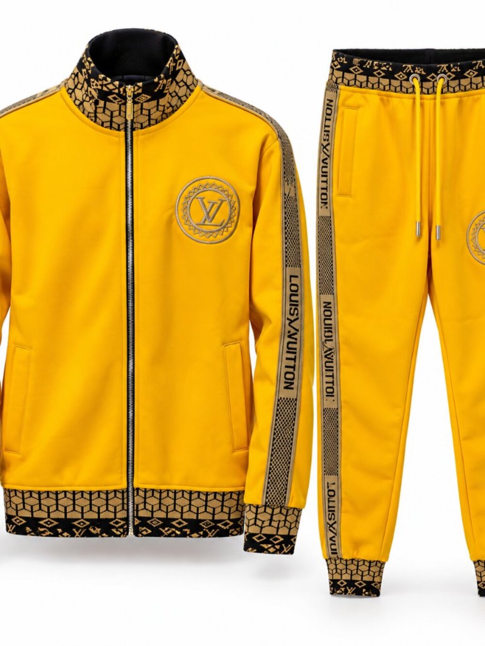Men’s  Luis Vuitton Luxur Style Golden Yellow Tracksuit Set Zip Jacket & Joggers